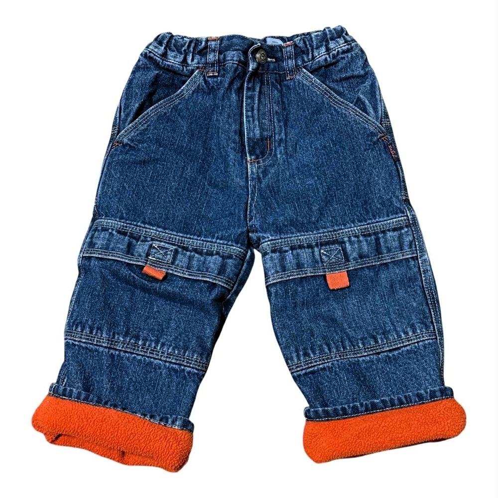 Pumpkin Patch Sz 1 12-18 m Orange Roll Cuff Adjustable Waist Blue Denim Jeans